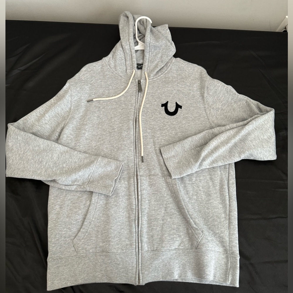 Grey True Religion zip up hoodie
